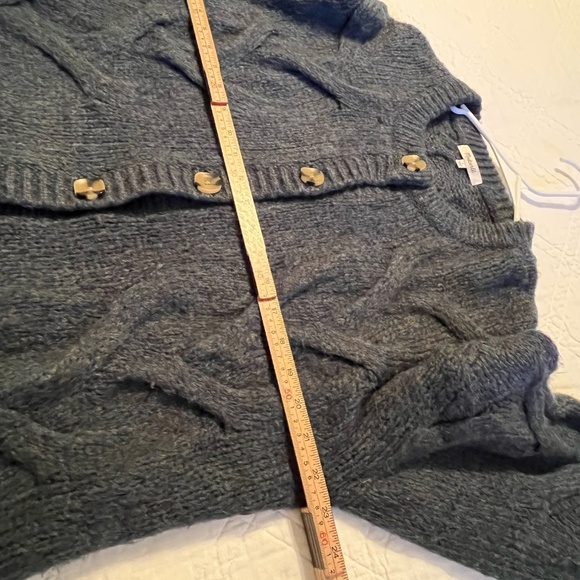 Madewell Ashmont Cable Knit Cardigan Sweater Cozy Large Wool Blend Mineral Blue - Picture 8 of 11